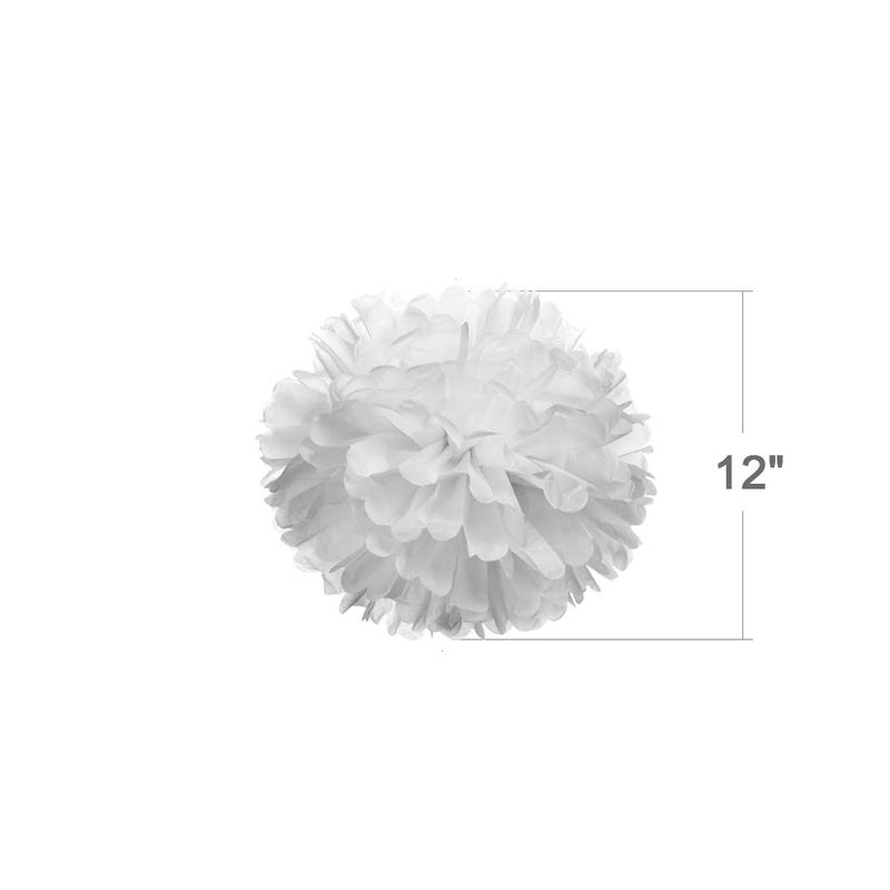 Weven 12" White Tissue Pom Poms DIY Hanging Paper Flowers for Party Decorations, 12 pcs - Image 2